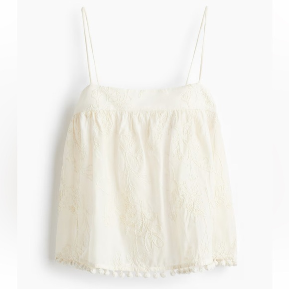 H&M Tops - Embroidered Camisole Top, Cream, H&M, M